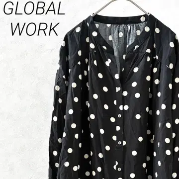 GLOBAL WORK 스키퍼 셔츠 긴팔 도트 무늬 빅 루즈핏