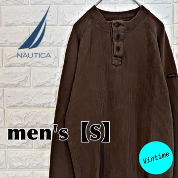 V943 [NAUTICA] 남성용 긴팔 헨리넥 셔츠 [S] 브라운