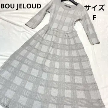 BOU JELOUD 그레이 체크 무늬 니트 롱 원피스