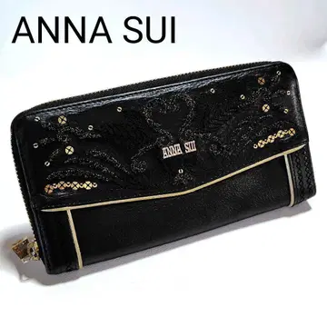 새상품급 안나수이 장지갑 블랙 가죽 라운드 지퍼 스팽글