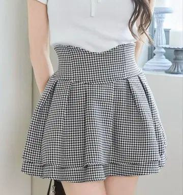 미셸 마카롱 슬림 레그 스커트 하운드투스 체크 패턴 XS