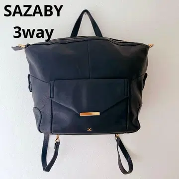 새상품급 SAZABY 사자비 천연 가죽 주름 가공 백팩 숄더 3way