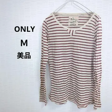 해외 구제 의류 ONLY 스트라이프 보더 V넥 긴팔 티셔츠 M
