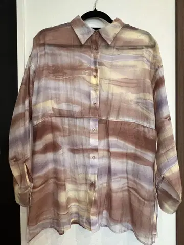 멀티 컬러 시스루 긴팔 셔츠