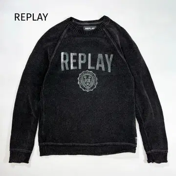 REPLAY 리플레이 로고 프린트 트레이닝복 맨투맨 S 블랙