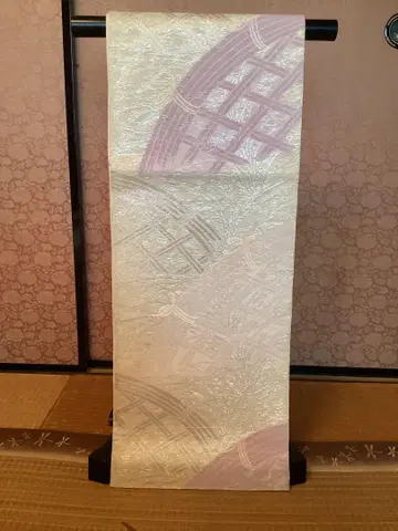여름 오비 연보라와 골드 컬러의 망사 무늬 후쿠로 오비 순수 실크