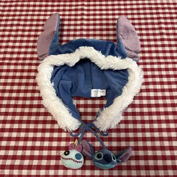 [레어] 스티치 끈 포함 팬캡 스크럼프 복슬복슬 디즈니