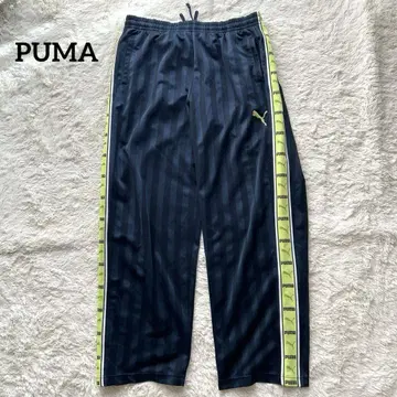 PUMA 트랙 팬츠 저지 네이비 x 라임 사이드 라인 자수 로고 Y2K
