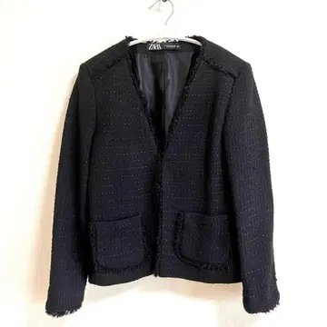 ZARA 노카라 트위드 자켓 블랙
