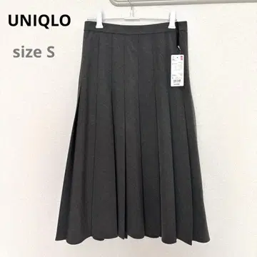 UNIQLO 와이드 플리츠 미디 스커트 S 다크 그레이