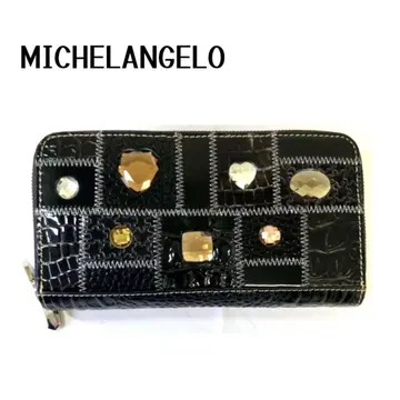 새상품급 MICHELANGELO 더블 지퍼 비쥬 천연 가죽 블랙 장지갑