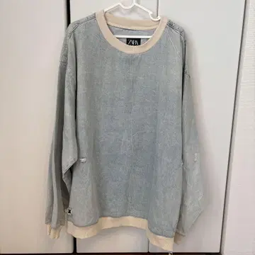 자라 데미지 가공 지퍼 데님 스웨트 셔츠 XL