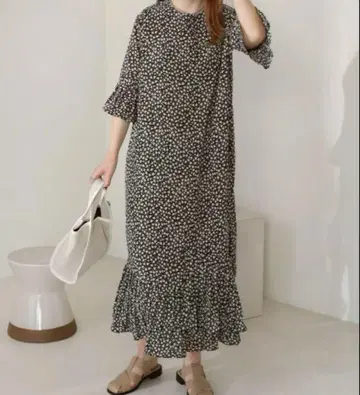 Bab 바브 밑단 아지메 플리츠 원피스 꽃무늬 원피스 M 사이즈