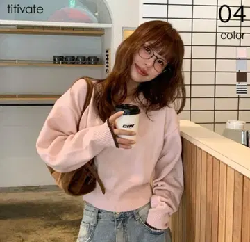 [미사용 새상품] titivate V넥 루즈핏 베이직 니트탑