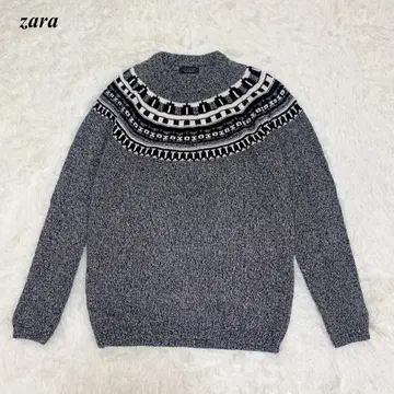자라 ZARA MAN 노르딕 무늬 하이넥 니트 M 그레이