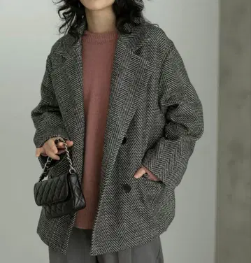 Re:EDIT(리디) 헤링본 무늬 더블 테일러드 자켓 L