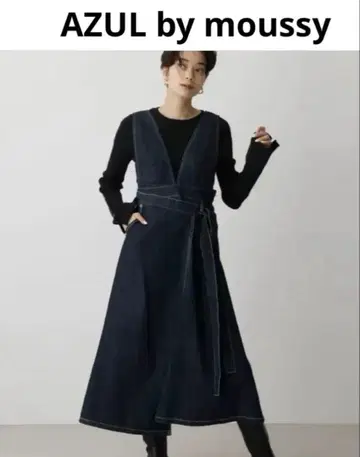 AZUL by moussy 랩 데님 오버롤 스커트