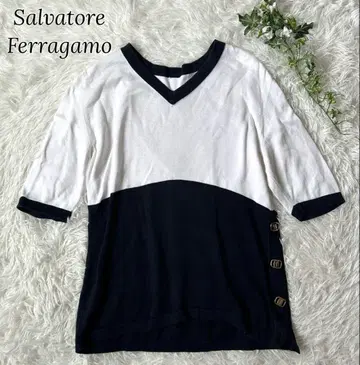 살바토레 페라가모 오부 소매 니트 바이컬러 로고 참