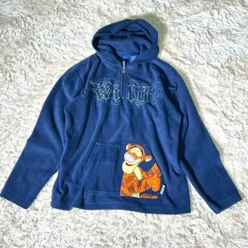 Disney 티거 플리스 후드티 하프 지퍼 자수 네이비