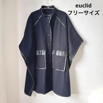 euclid 에우클레이드 판초 코트 네이비 에코 가죽 파이핑 판초