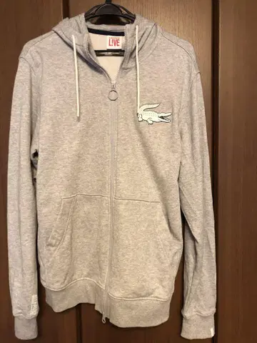 LACOSTE LIVE 후드 부착 후드티 US M 그레이 코튼 100%