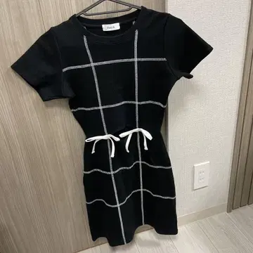 Darich 다리치 스티치 리본 리브 미니 원피스 FL 사이즈