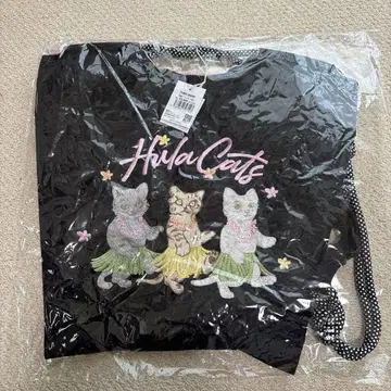 자수 2way 하와이안 나일론 토트백 hula cats 고양이 플라 댄스