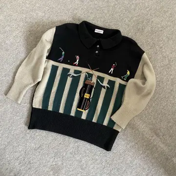 EBA BRAWN 자수 골프 디자인 긴팔 폴로 스웨터 L 일본제