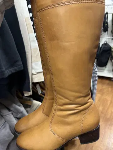 카멜 가죽 롱 부츠 약 5cm 힐