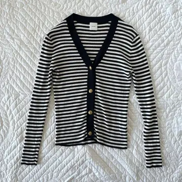 Spick & Span 긴팔 가디건 스트라이프 네이비 골드 버튼