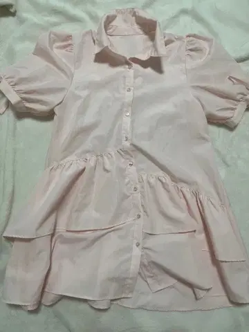 핑크 프릴 셔츠 원피스 반팔