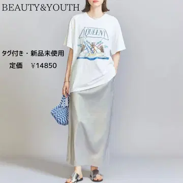 [택 포함 새상품] BEAUTY&YOUTH 새틴 I라인 스커트 실버