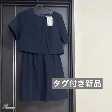 반팔 무릎 기장 원피스 드레스 네이비 포멀 택 포함