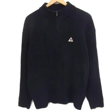 새상품급 르꼬끄 리브 니트 하프 지퍼 스웨터 로고 자수 블랙 남성용 L