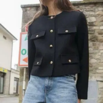 택 포함 새상품 ZARA 플랩 크롭 자켓 노카라 자켓 XS