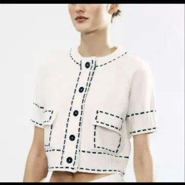 [ 새상품 ] ZARA 스티치 숏 슬리브 니트 자켓