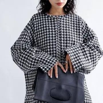 안티카 하운드투스 체크 패턴 노카라 자켓