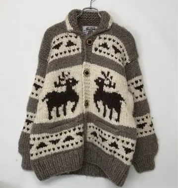 캐나다제 KANATA 아메카지 구제 의류 카우친 로우 게이지 니트 자켓