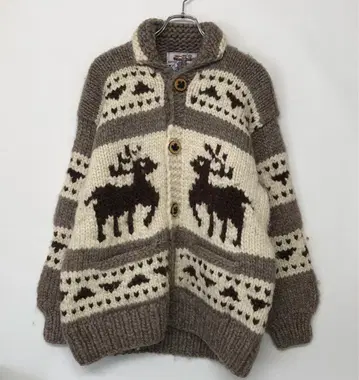 캐나다제 KANATA 아메카지 구제 의류 카우친 로우 게이지 니트 자켓