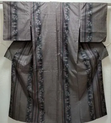 순수 실크 본장 오시마 명주 5말기 줄무늬 꽃 직조 기모노 (647)