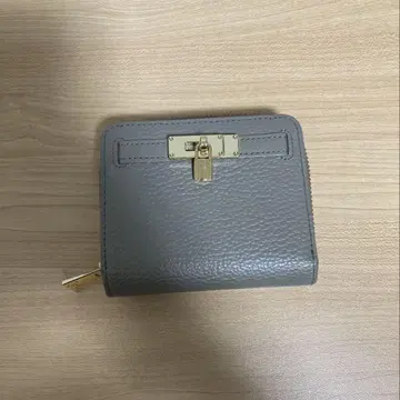 가죽 접이식 지갑 골드 금장 장식 그레이
