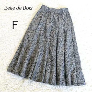 벨도보와 플레어 스커트 종아리 기장 울 100 일본제 자카드 올 패턴
