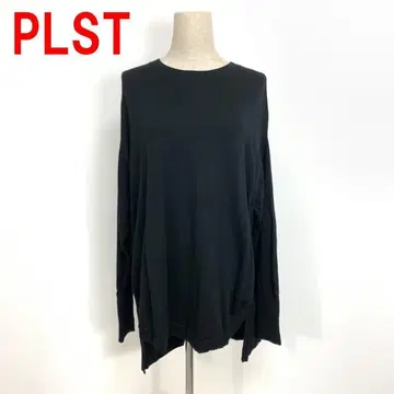 A4549 플라스테 긴팔 니트 스웨터 울 튜닉 블랙 M