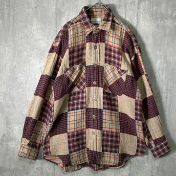 일본제 빈티지 랜덤 체크 긴팔 셔츠 어스 컬러 거즈