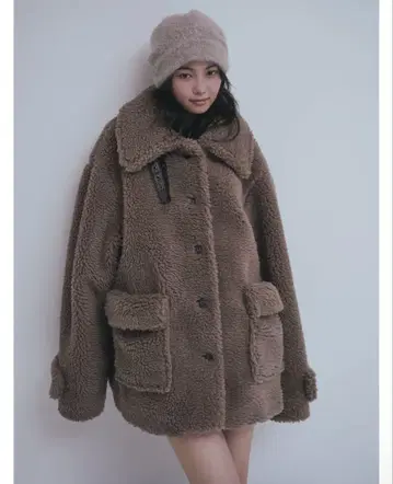 Andequal stand neck boa coat brown