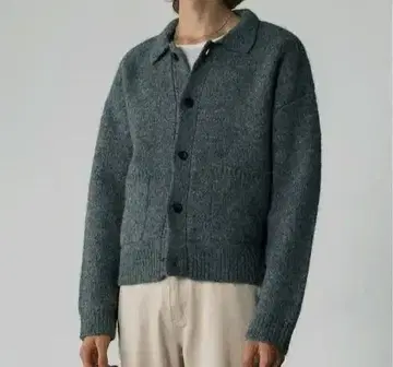 가디건 [LURAKU] Shaggy Knit Polo Cardigan