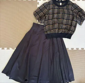 체크 무늬 블라우스와 플레어 스커트 셋업