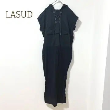 라슈드 레이스업 후드 부착 롱 원피스 후드 타이트 무지