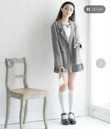 자켓 & 플리츠 미니 치마바지 체크 무늬 셋업