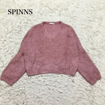 SPINNS 핑크 V넥 니트 워셔블 캐주얼 상의 무지